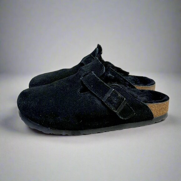 Birkenstock black suede Boston clogs, size 38/US 7 - Picture 1 of 3
